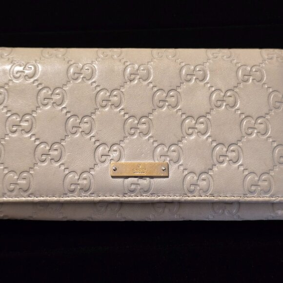 *GUCCI* Authentic GG Signature Leather Wallet w/Gold Name Plate Single Fold/Snap - Picture 1 of 16